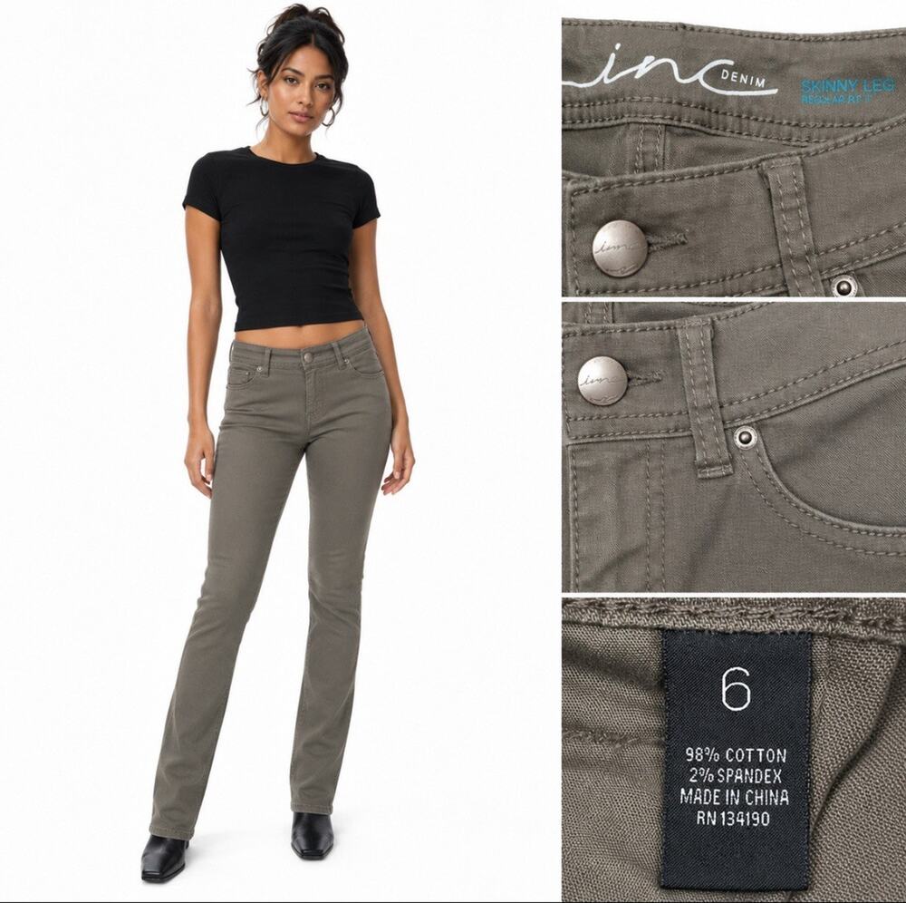 NWT INC Denim Women's Skinny Jeans Size 6 Dusty Taupe Stretch Cotton